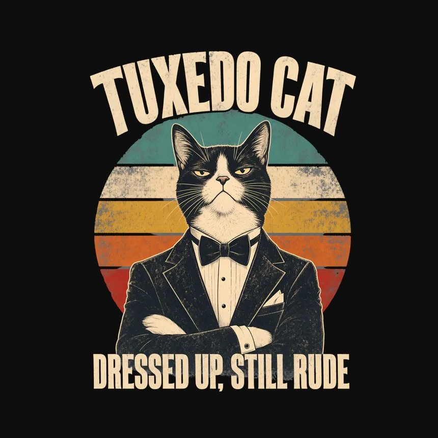 Tuxedo Cat Dressed Up, Still Rude Retro Cat Design — funny cat tee