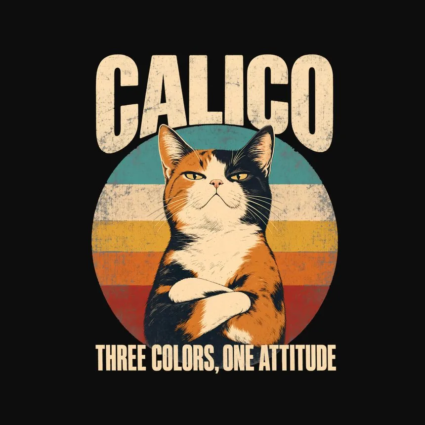Calico Three Colors, One Attitude Retro Cat Design — funny cat tee
