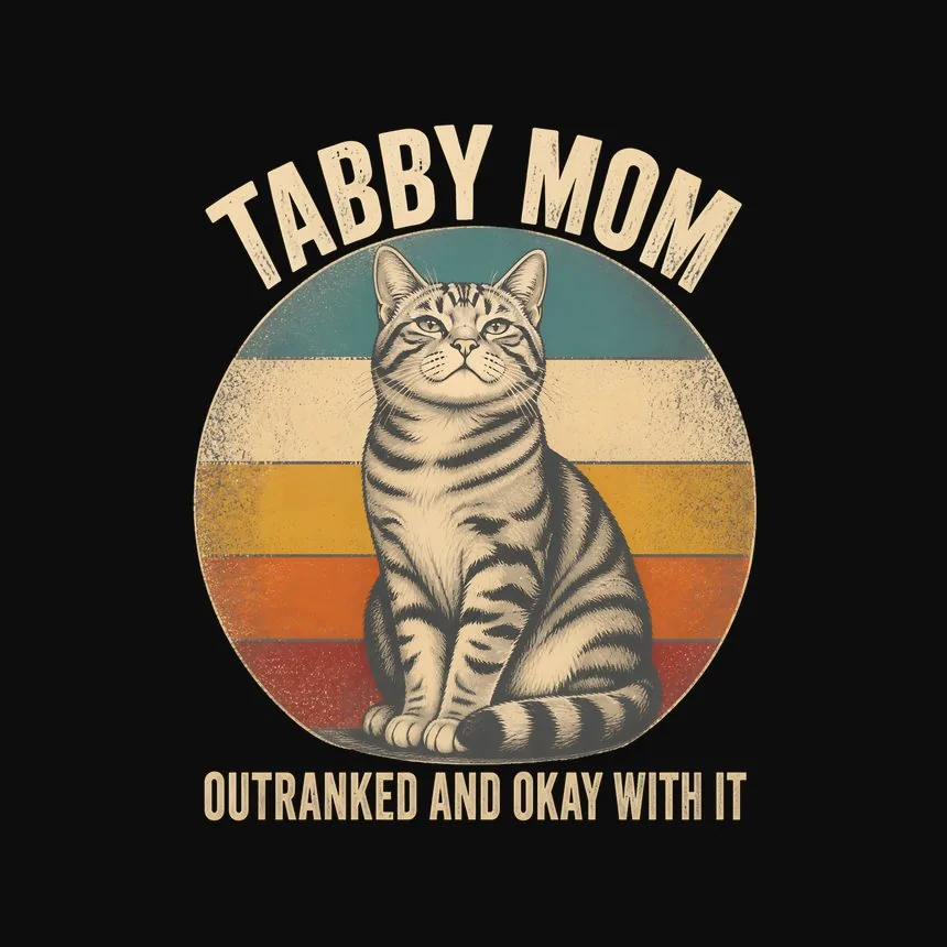 Tabby Mom Outranked And Okay With It Cat On Retro Sunset — funny cat tee