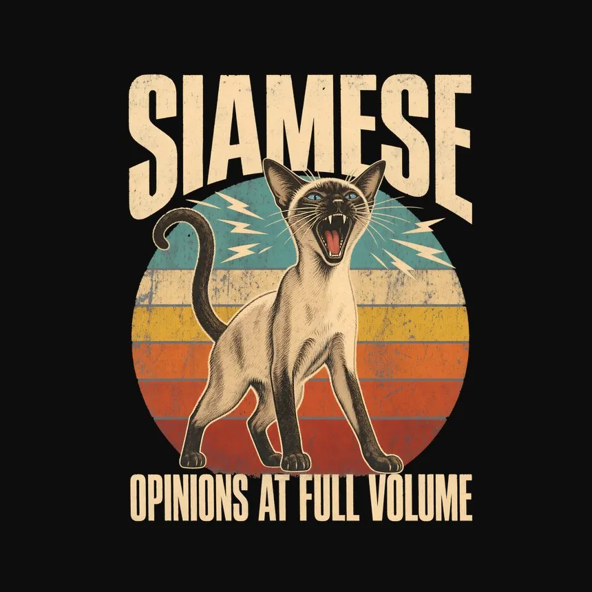 Siamese Opinions At Full Volume Retro Cat Design — funny cat tee