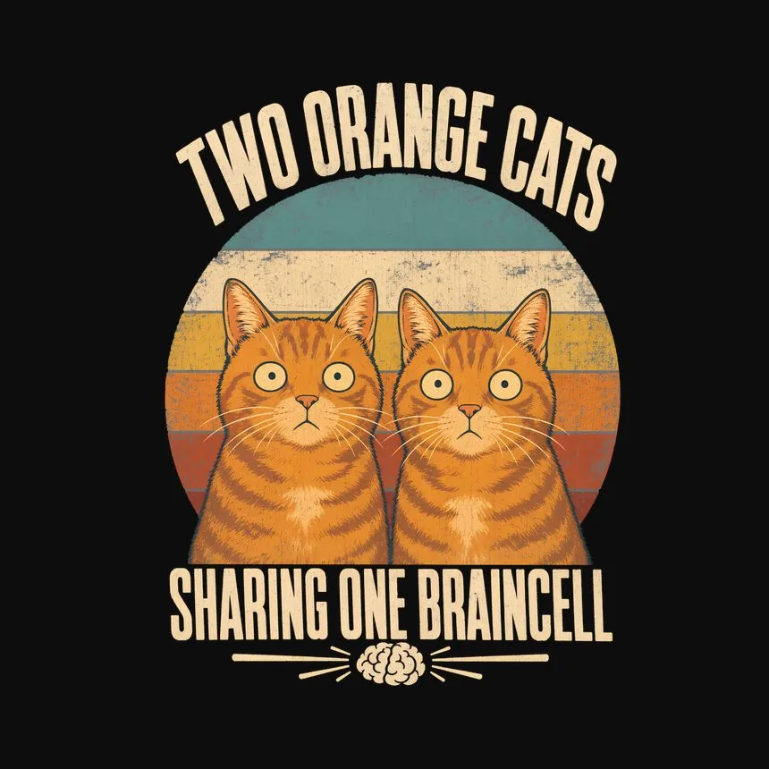 Two Orange Cats Sharing One Braincell Cat Design — funny cat tee