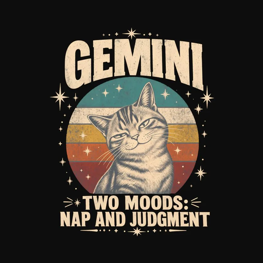 Gemini Two Moods Nap And Judgment Cat Design — funny cat tee