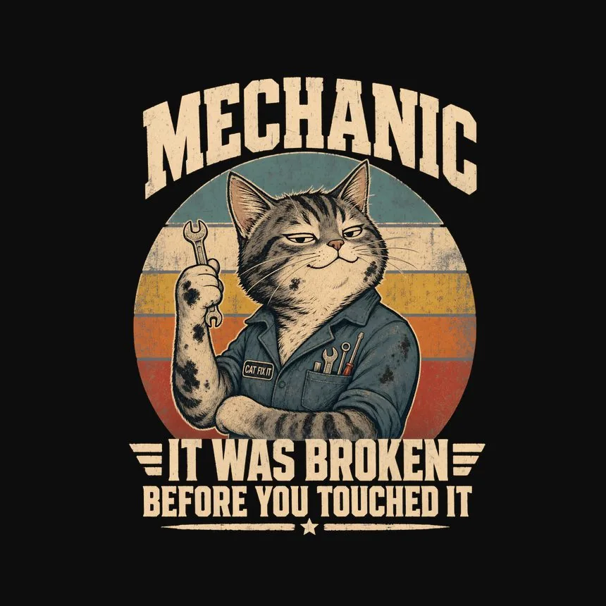Mechanic It Was Broken Before You Touched It — funny cat tee