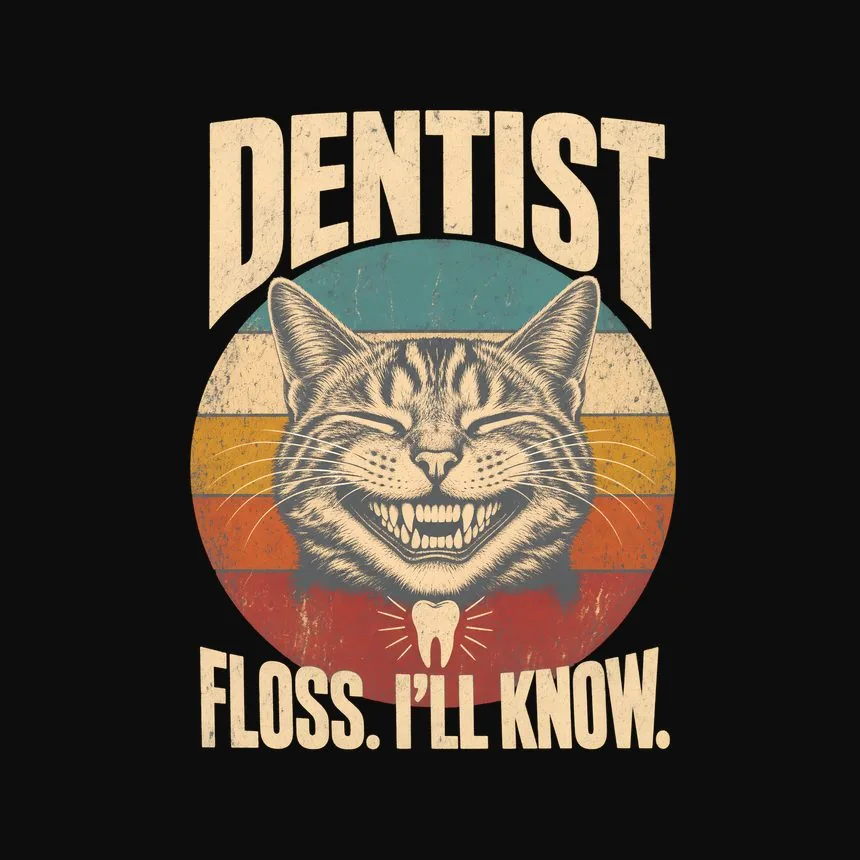 Dentist Floss. I'Ll Know. Retro Cat Design — funny cat tee
