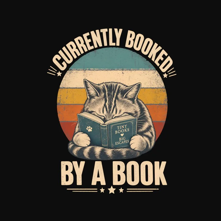 Currently Booked By A Book Retro Cat Design — funny cat tee