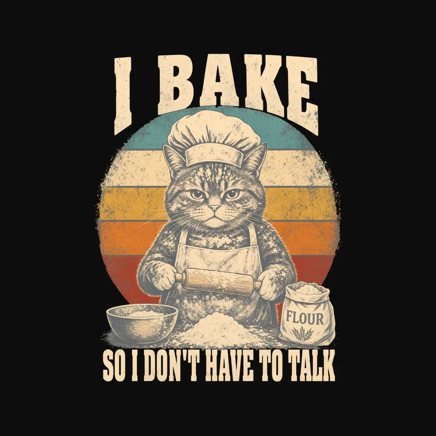 I Bake So I Don'T Have To Talk Retro Cat Design — funny cat tee