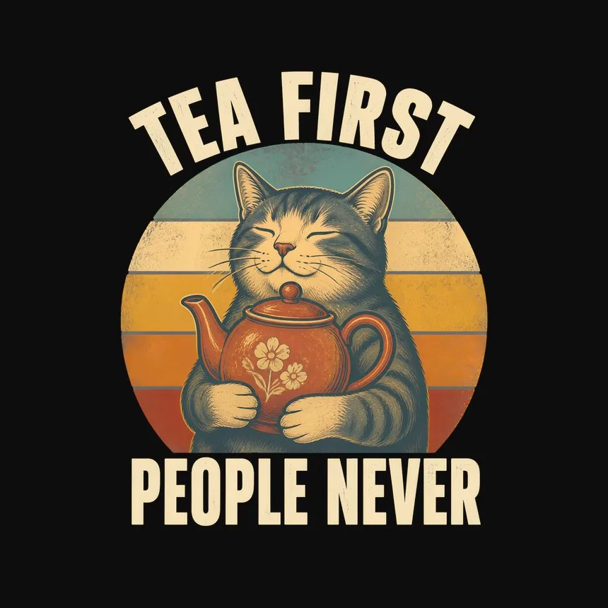 Tea First People Never Cat — funny cat tee