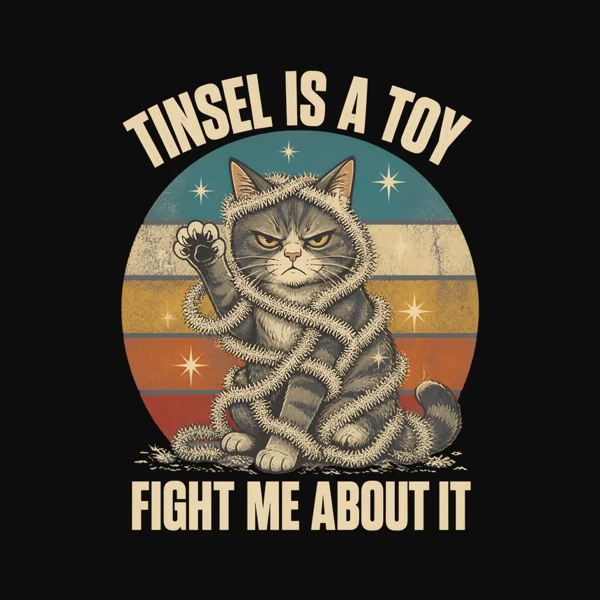 Tinsel Is A Toy Fight Me Naughty Xmas Cat — funny cat tee