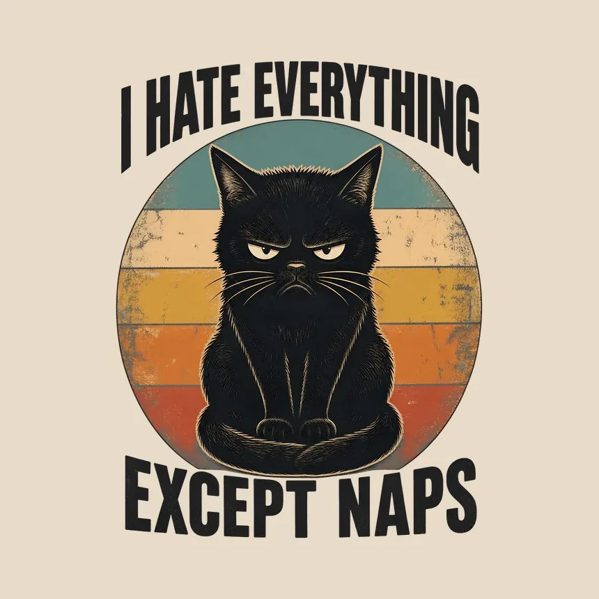 I Hate Everything Except Naps Cat Retro — funny cat tote bag