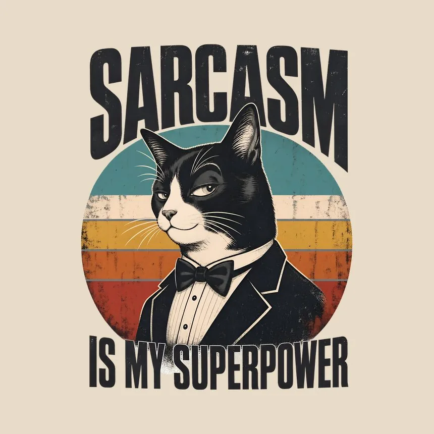 Sarcasm Is My Superpower Sassy Cat Retro — funny cat tote bag