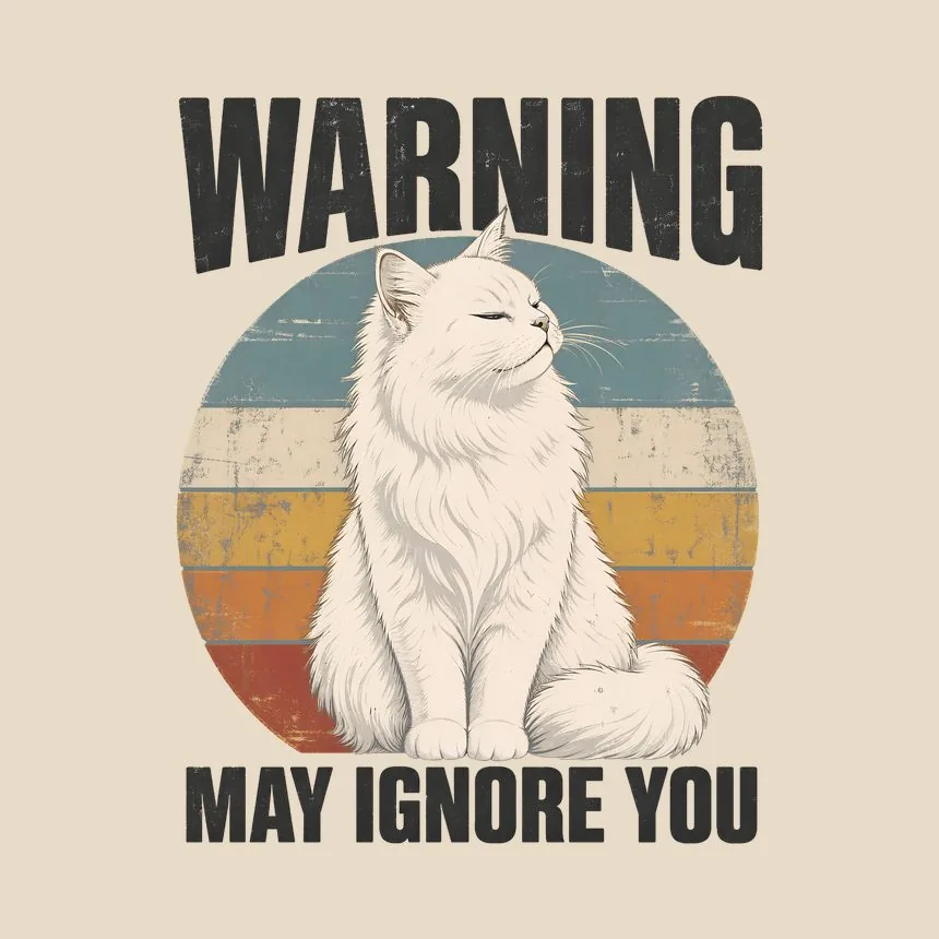 Warning May Ignore You White Cat Retro — funny cat tote bag