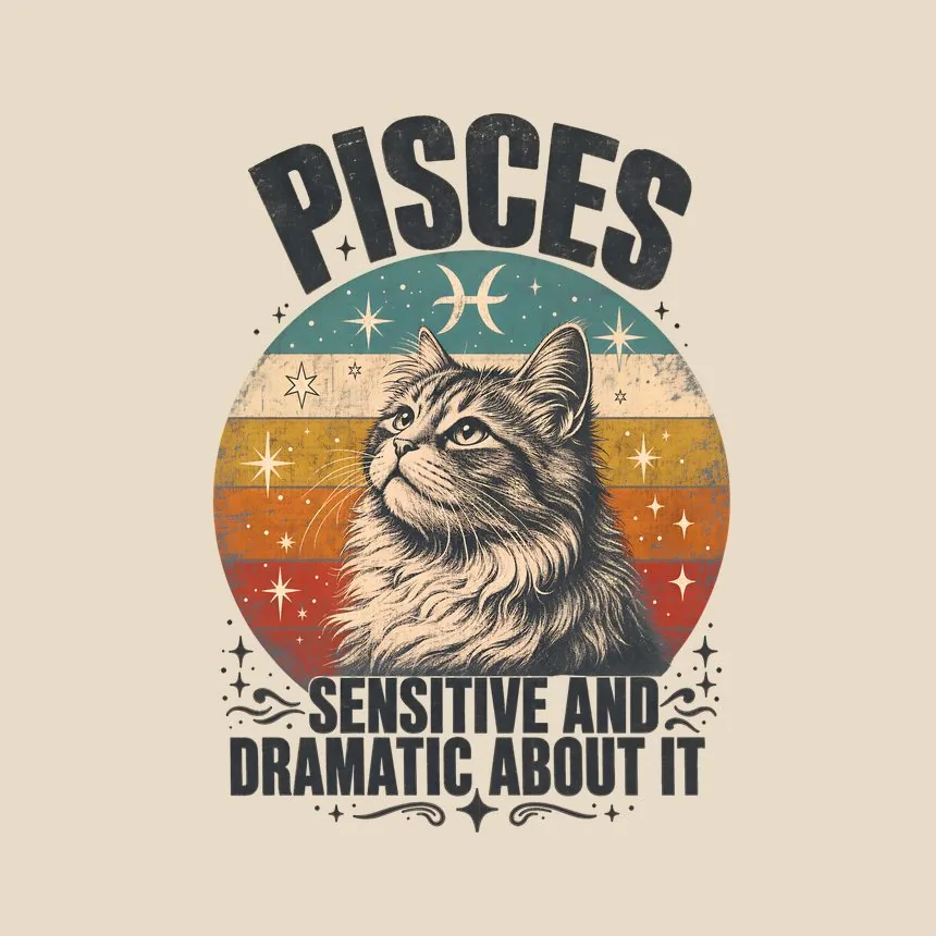 Pisces Sensitive And Dramatic About It Cat Design — funny cat tote bag