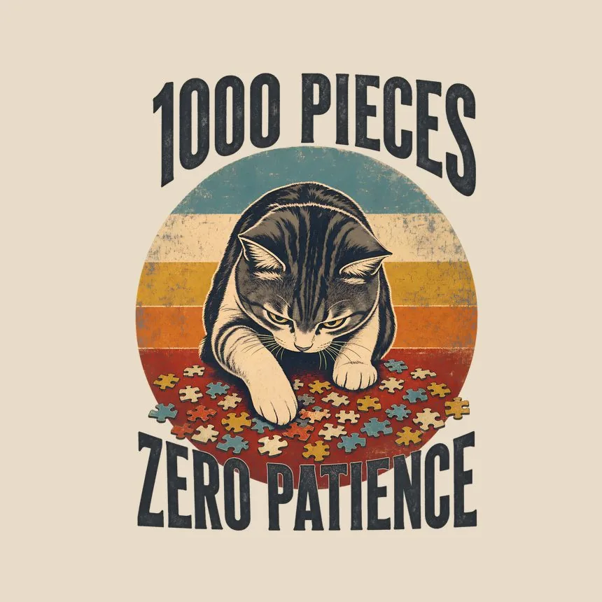 1000 Pieces Zero Patience Retro Cat Design — funny cat tote bag