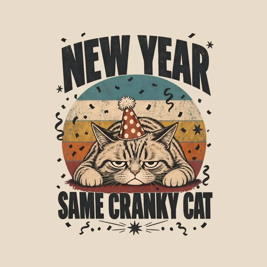 New Year Same Cranky Cat Retro Cat Design — funny cat tote bag