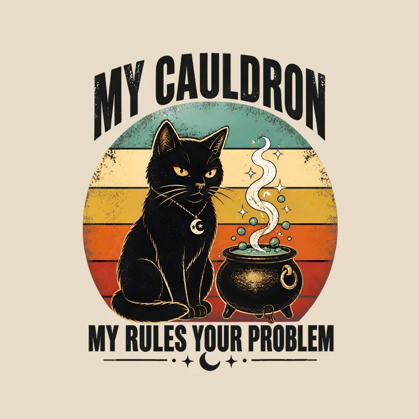 My Cauldron My Rules Your Problem Halloween Cat — funny cat tote bag