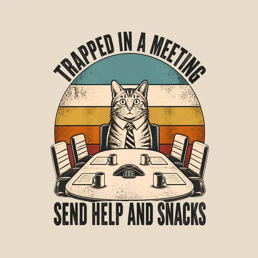 Trapped In A Meeting Cat — funny cat tote bag