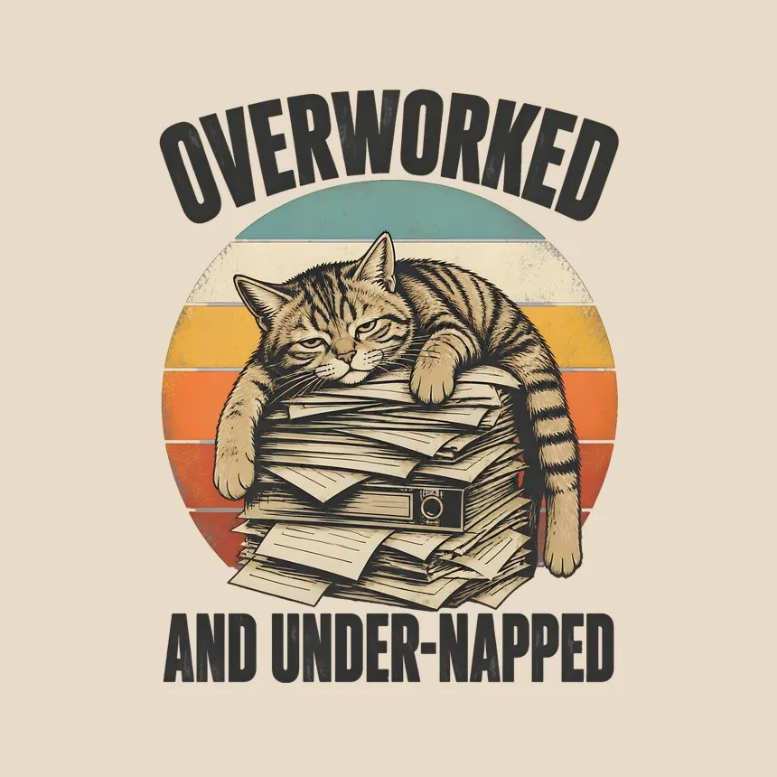 Overworked And Under-Napped Cat — funny cat tote bag