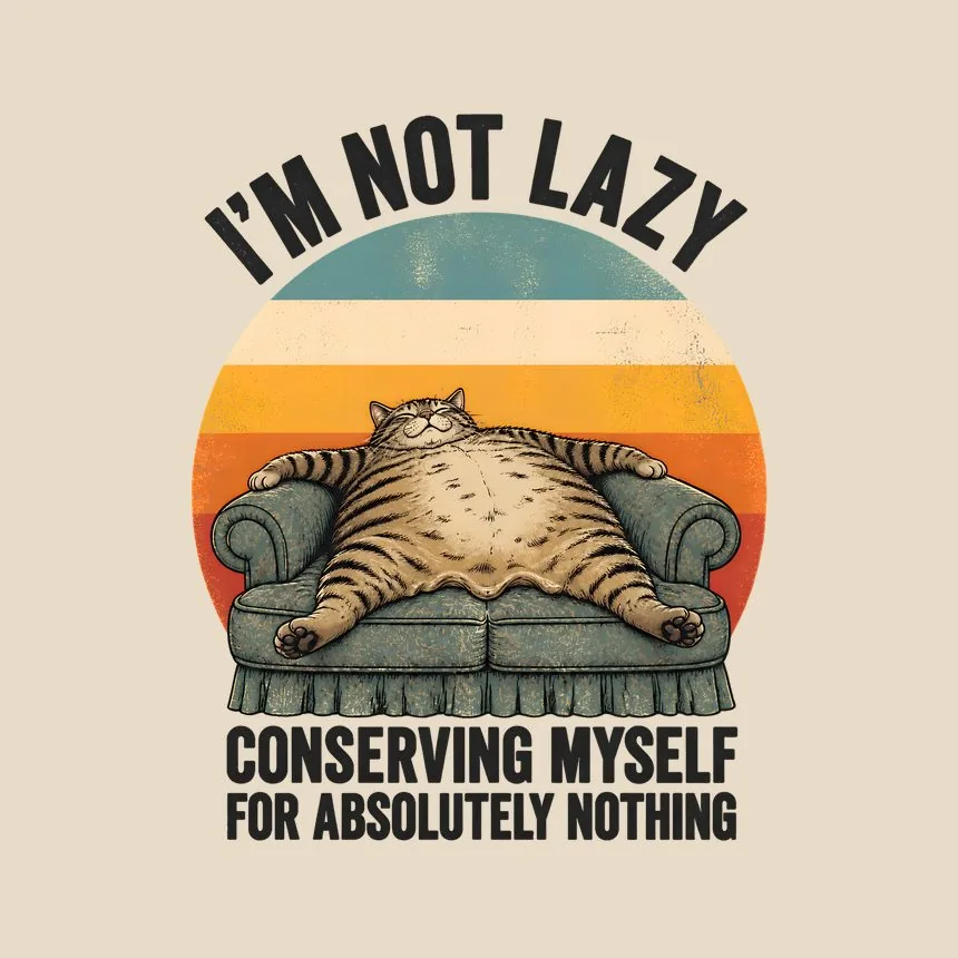 Not Lazy Conserving Myself For Nothing Cat On Retro Sunset — funny cat tote bag