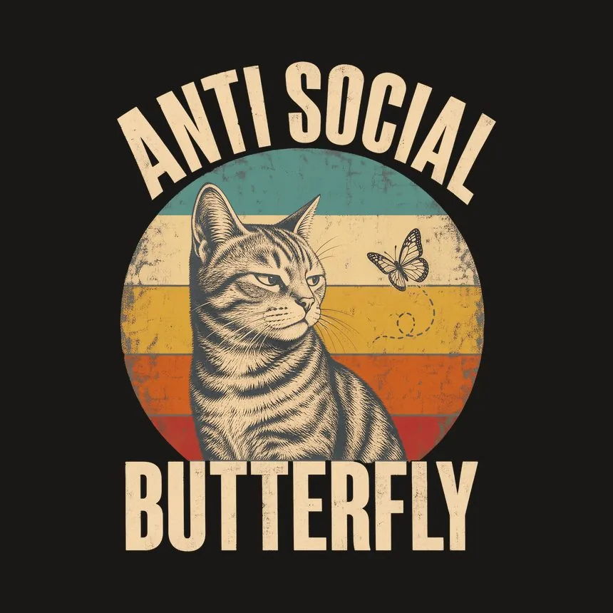 Anti Social Butterfly Introvert Cat Retro — funny cat tumbler
