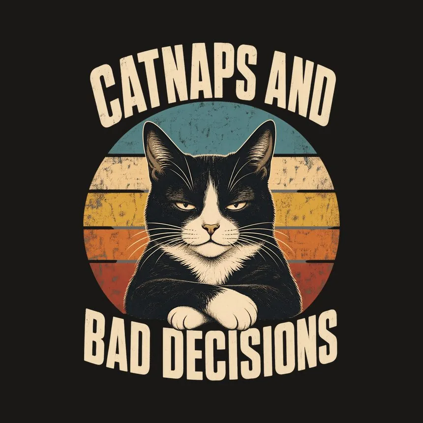 Catnaps And Bad Decisions Tuxedo Cat Retro — funny cat tumbler