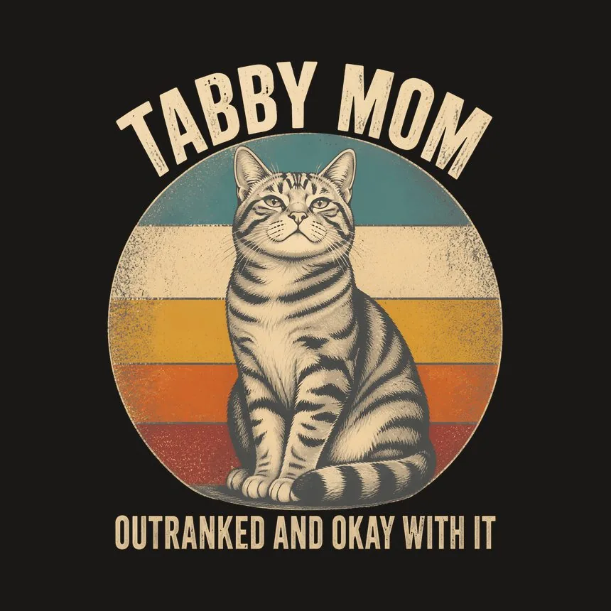Tabby Mom Outranked And Okay With It Cat On Retro Sunset — funny cat tumbler