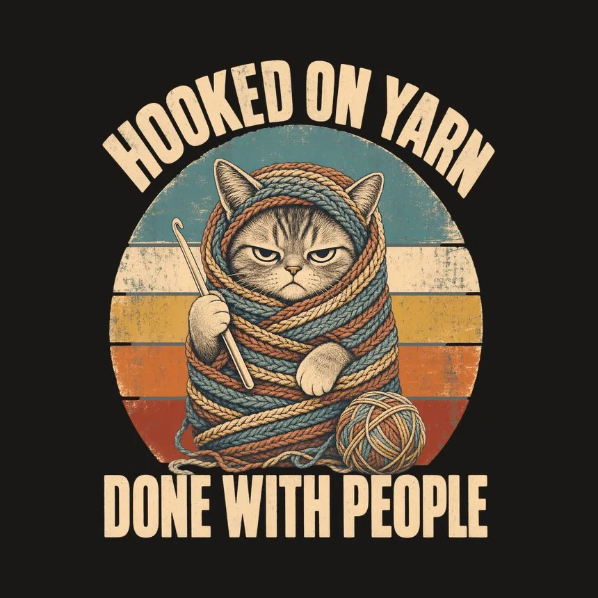 Hooked On Yarn Done With People Retro Cat Design — funny cat tumbler